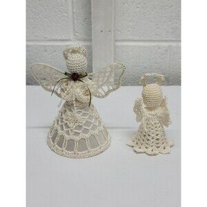 Starched Crochet Lace Angel Christmas Tree Topper Handmade White READ 7"